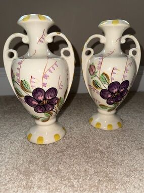 Blue Ridge Southern Potteries Vases: Hand-Painted Floral Vanity Fair,Pair, 1940s